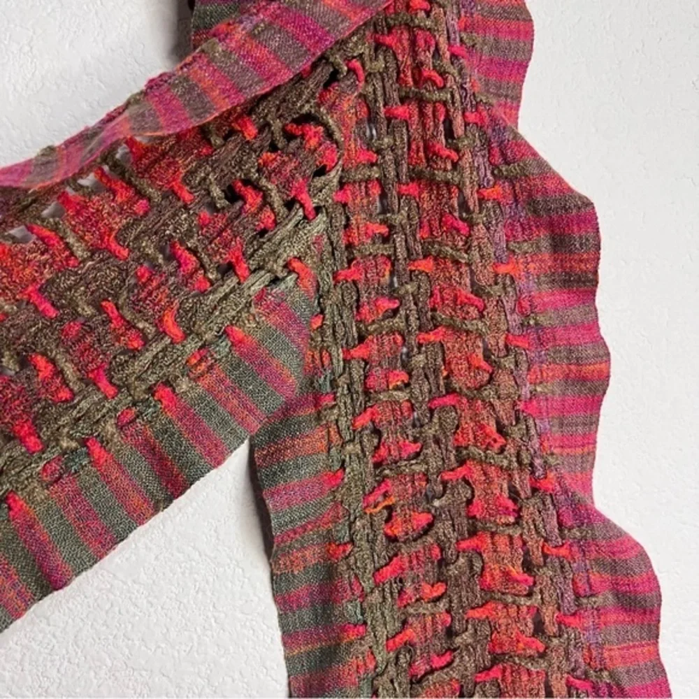 Weaved & Braided Multi Colored Raw Silk Scarf with Fringe Unisex